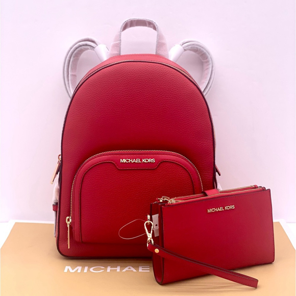 Michael Kors Jaycee Medium Backpack and Wallet Set Bright Red - Picture 3 of 13